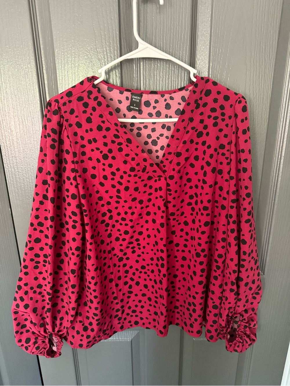Emery Rose Hot Pink Blouse with Black Spot Print